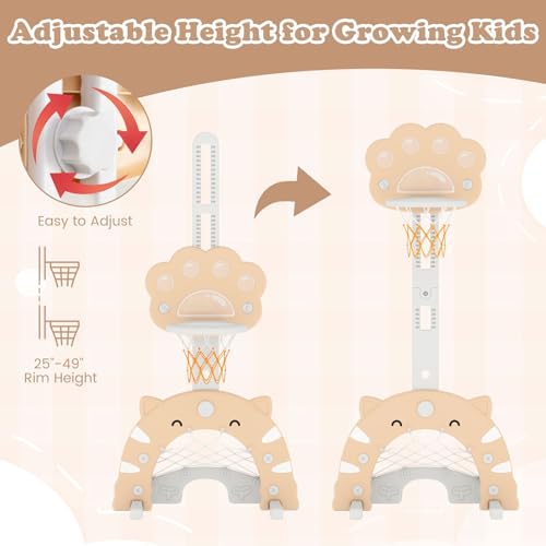 Costzon 3 in 1 Toddler Basketball Hoop, Height Adjustable Kids Sports Center w/Foldable Basketball, Soccer & Golf Game, Indoor Outdoor Activity Playset w/Foldable Rim, Gift for Children Baby Infant