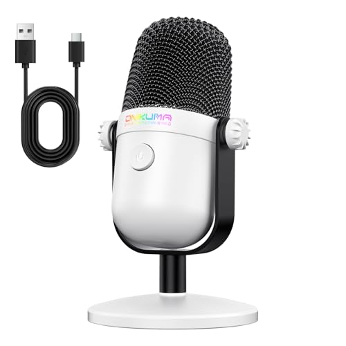 Microphone de jeu avec suppression du bruit et bouton muet, microphone à condensateur USB pour streaming/enregistrement, design ultra compact, compatible avec PC/Mac/PS4/PS5, podcast/YouTube/Twitch