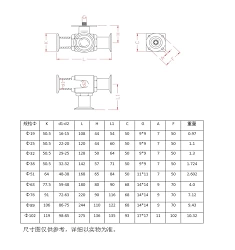 Vanne à boisseau sphérique 3 voies anti-fuite en inox 316L à triple collier 50.5mm