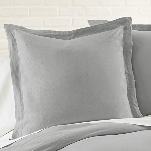 Image of Levtex Home - 100% French Flax Linen - Euro Sham - French Flax Washed Linen - Lt. Grey - Sham Size (26x26in.), No Insert