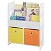 SoBuy KMB27-W Kinder Bücherregal Kinderregal mit 3 Ablagefächern und 2 Stoffboxen Spielzeugregal Aufbewahrungsregal für Kinder Spielzeug-Organizer Weiß BHT ca.: 58x76x27cm