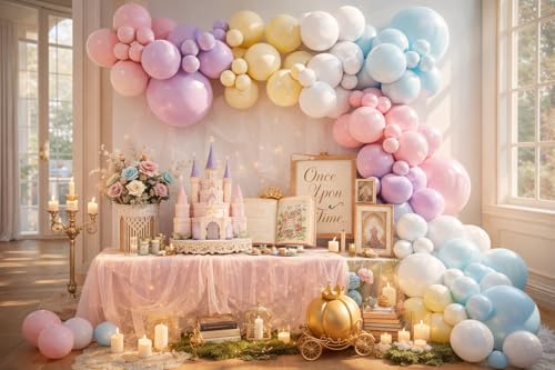 Image of Pastel Princess Balloon Arch Garland kit for Macaron Balloon for Girls Spring Once Upon a Time Princess Castle Birthday Baby Shower Birthday Party Decorations (Pastel)