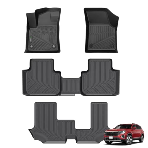 ANBINGO Floor Mats Custom Fit for VW Atlas 2018-2025 7 Passenger Bench All Weather Guard Car Mats TPE Automotive Floor Liners Front& Rear& 3rd Row Full Set VW Atlas Accessories-Black