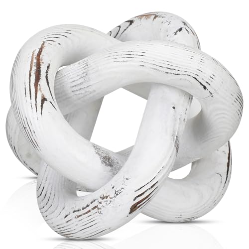 Image of Yalikop 3 Link Wood Knot Decor Rustic Home Decor Accents Hand Carved Coffee Table Decoration, Boho Chain Link Decoration, Modern Shelf, Rustic Objects for Home Living Room Bedroom(Retro White)