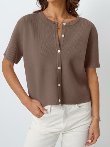 Image of LILLUSORY Short Sleeve Cardigan Sweaters for Women | Cropped Button Up, Summer 2026 Outfits, Y2K Fashion, Lightweight Knit, Versatile layering for work, casual & going out