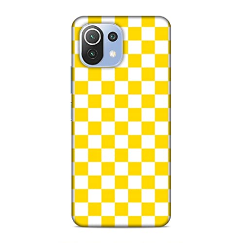 Image of Printed Mobile Back Hard Case Cover for Xiaomi Redmi 11 Lite /Xiaomi Redmi 11 Lite 5G / Xiaomi 11 Lite NE 5G | Check Print, Small Boxes, Yellow & White-2204