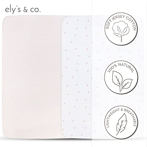Pack And Play Sheet 2 Pack - Pack And Play Sheets Fitted With 100% Jersey Cotton - Pack N Play Mattress Sheets For Boys And Girls, Newborn Essentials (Pink Tulips & Stripes) #TOP1