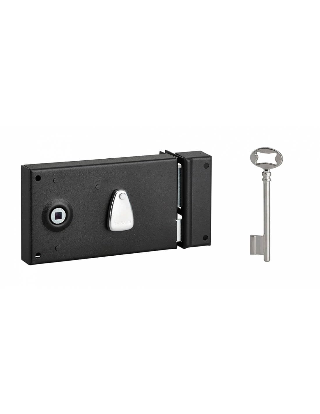 THIRARD - Serrure Horizontale en Applique à Clé à Fouillot pour Porte de Chambre - Droite - Axe 58 mm - 140 x 82 mm - Noir - 1 Clé - Mécanisme à 2 Tours