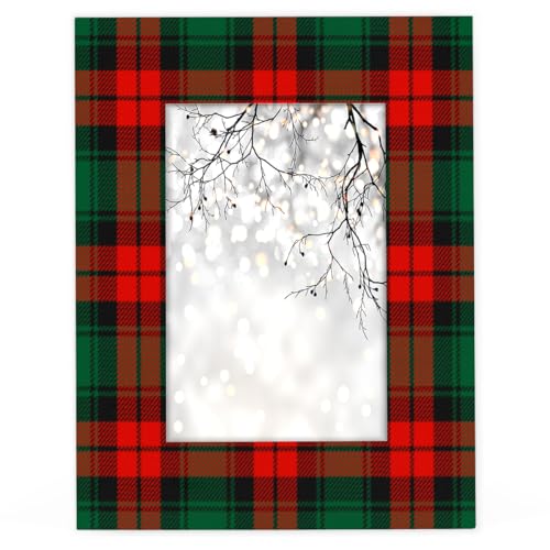 POFATO Christmas Plaid Pattern 5x7 Picture Frame Wooden Picture Frames for Wall Hanging & Tabletop Decor Display 5x7 or 5x5 Picture Collage Family Weddings Christmas Photo Frame for Gift