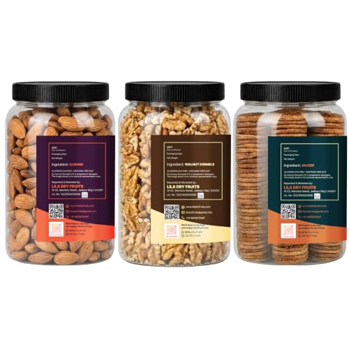 Image of LILA DRY FRUITS Dry Fruits Combo Pack of Almonds, Walnuts & Anjeer 100 Gms x 3 Mixed Nuts and Dried Figs for Healthy Snacking, Daily Nutrition Perfect for Gifting