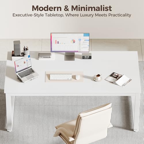 Image of 40 Inch Computer Desk, 1.2 inch Thick Small Office Table, White | Modern Simple Style, Heavy Duty Industrial Frame, Small Study & Writing Table for Home Bedroom Work
