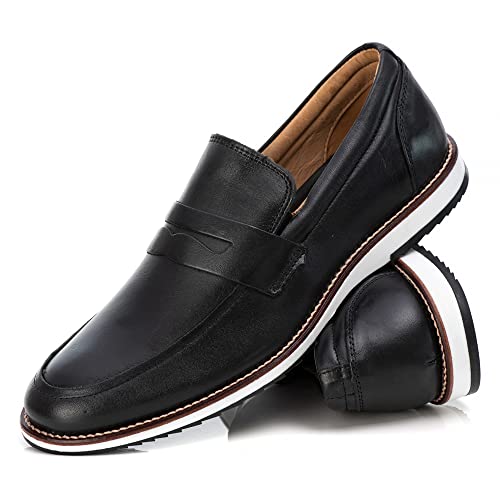 Sapato Iate Casual Masculino Brogue Premium Couro Confort Andora cor:Preto;Tamanho:39