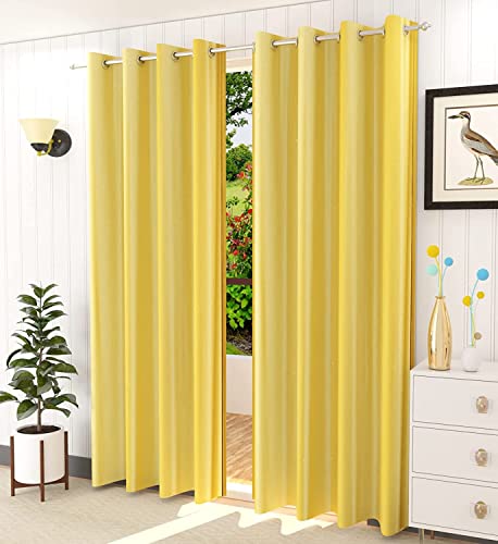Image of Curtains 7 Feet Long for Living Room - Door Curtains Set of 1 Pcs Panel, Curtain Solid Parda for Home Decor & Office Yellow Colour 7 feet (48 x 84 Inch) - 2 Pcs