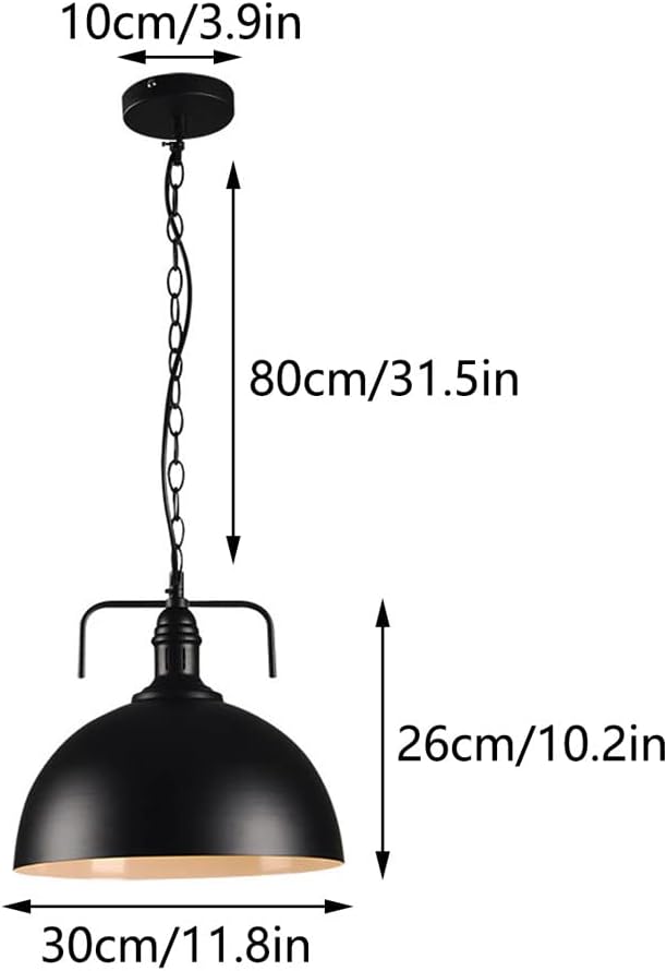 GUOGUOSM Boerderij hanglamp, E27 industriële stijl ijzer kunst vintage industriële hangende lichtpunt 11,8 inch, voor restaurant keukeneiland zwart/witte afwerking, 1-lichten photo 2