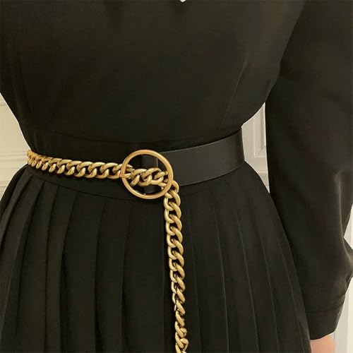 Women'S Wide Belt Chain Decoration Suit Coat Sweater Skirt Retro Fashion All-Match Metal Belt-Black3