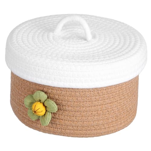 Mipcase Cesta de Almacenamiento Tejida con Tapa Organizador Decorativo para Escritorio para Juguetes Revistas y Accesorios Diseño Elegante