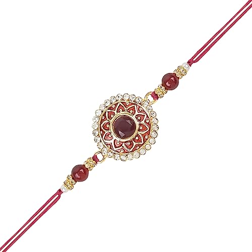 Image of I Jewels Pearl & Meenakari Designer Bhaiya Rakhi With Roli Chawal for Brother /Bro /Men with Rakshabandhan Card