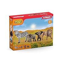 SCHLEICH Wild Life - 4 PC Safari Animals Figurines Set with Zebra, Elephant, Chimp, and Lion - Realistic African Animal Figures Playset for Boys and Girls - Educational Toys for Kids Ages 3+