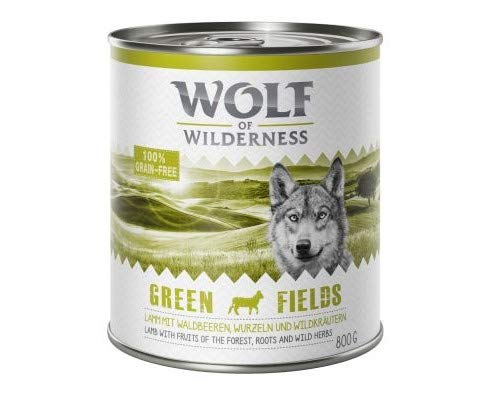 Wolf of Wilderness Adult Classic 6 x 800g Green Fields Lamb Complete Grain-free Premium Wet Dog Food Wolf Natural Eating Habit Only One Source Animal Protein with Fruits of Forest & Wild Herbs