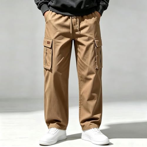Men's Straight Wide Leg Cargo Pants High Waisted Casual Tactical Work Pants - image 2