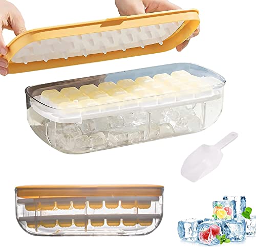 DingM Seafly Press Eiswürfelbereiter, 1s Entformungs und Eisbereitungsbox, Eiswürfelschale mit Deckel Behälter, hält Cocktails, Kaffee, Whisky Getränke länger eisgekühlt (48-Gitter-Anzug (gelb)) Cover