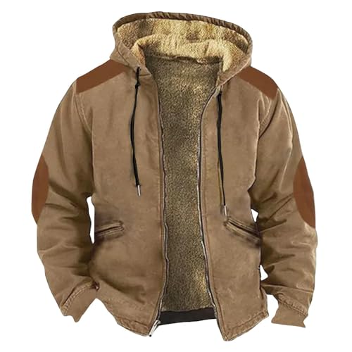 Generisch Winterparka Herren Fleecejacke Thermo Mit Kapuze Winterjacke Herren Outdoor Thermojacke Warm Große Größen Lässig Herrenmantel Dicke Winter 2025 Neue 2#Khaki 4XL