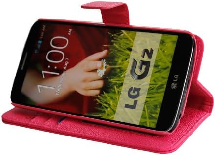 LG G2 Pink Case, Abacus24-7 LG G2 Wallet Case [Book Fold] Leather LG G2 Cover [Flip Cover] with Foldable Stand, Pocket for ID, Credit Cards Slots