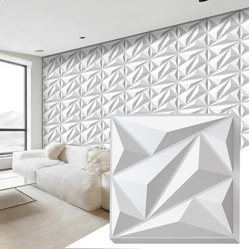janasse 3D Wall Panel for Interior Wall Decor, PVC Wall Panels for Living Room Bedroom Game Room, White Wall Panels for Lobby Hotel Office, 12''x12'' Cover 19.Sq.Ft.(20 Packs)
