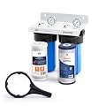 Aquaboon 2-Stage Whole House Water Filter System with 5 Micron 10x4.5 Anti-Scale Reducing Sediment Water Purification and Carbon Chlorine Reduction Filter, Pressure Gauges, Wrench, Bracket