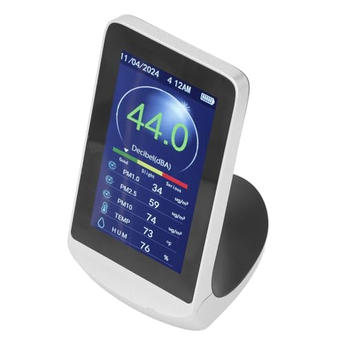 6 en 1 Medidor de Decibelios, Medidor de Ruido Digital Portátil con Detección de PM y Monitoreo Climático, Probador de SPL de Pantalla Grande Digital para el Hogar