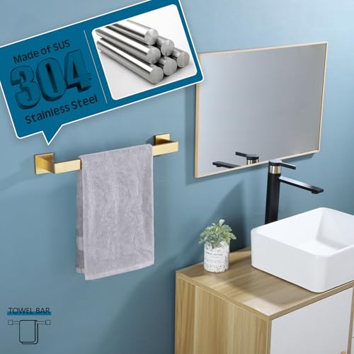 Image of KOKOSIRI Bath Towel Bar Kitchen Dish Cloths Hanger 16 Inch Hand Towel Holder Stainless Steel Wall Mounted, Brushed Gold, B4003BG-L16