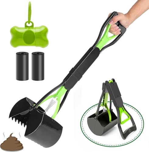 VIDSTW 45Cm Hundekotsammler Faltbar Hundekotschaufel mit 40 Kotbeutel für Hunde Kotschaufel Hund mit Hundekotbeutelspender Hundekotgreifer mit Langer Griff Hundekot Schaufel für Hund Katze (Grün)