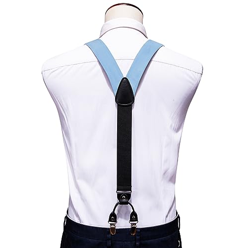 Image of Barry.Wang Unisex Adjustable Sky Blue Suspenders Tie Clip Set with Elastic Straps Y,Halloween Cosplay Christmas Dress Suspender