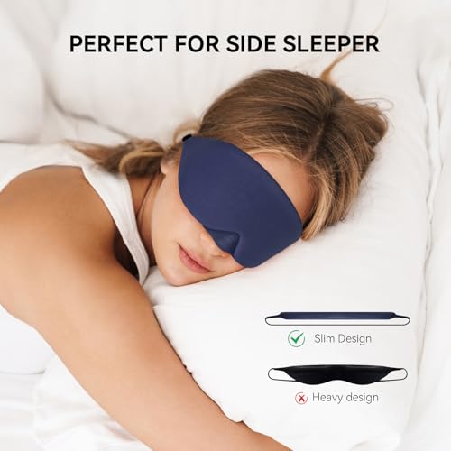 Image of Mavogel Cotton Sleep Mask with Updated Bending Nose Design, 100% Handmade | Light Blocking Sleep Eye Mask, Soft Sleeping Mask for Women Men, for Sleep /Office /Naps, Includes Travel Pouch (Starry Blue)