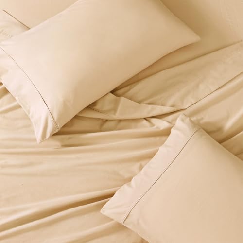 Image of LANE LINEN 100% Organic Cotton Bedsheet for Double Bed King Size - Linen | GOTS Certified, Percale Weave, 108x108 inches, Soft & Breathable, Machine Washable, Includes 2 Pillow Covers