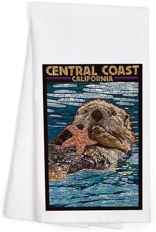 Lantern Press Central Coast, California, Sea Otter, Mosaic Tea Towel
