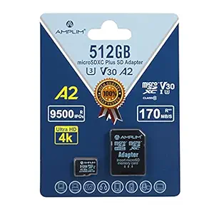 Amplim Micro SD Flash Memory Card 512GB, 170MB/S A2 UHS-I U3 V30 4K UHD & Full HD MicroSDXC Class 10 Pro TF Card Plus Adapter