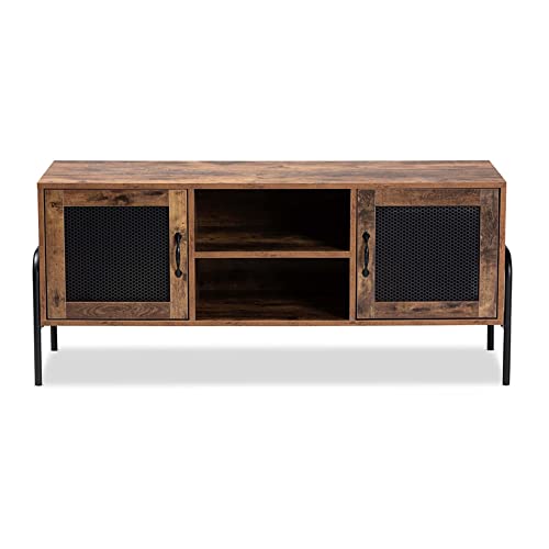 Baxton Studio Valeska Modern Brown Wood And Black Metal 2-Door Tv Stand #TOP2