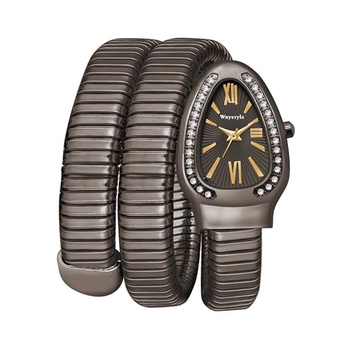 WRYSTYLE Elegant Watch Featuring a Unique Snake Chain Bracelet Design and a Sophisticated diffrent Colours dial with Roman Numeral Markers (Black, Black, Stainless Steel)