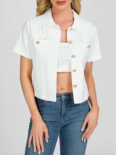 LifeShe Cropped Jean Jacket for Women Colored Short Sleeve Denim Jackets Summer Light Trucker Coat4