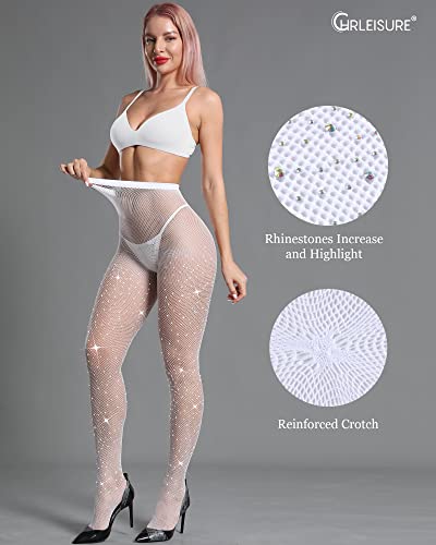 Image of CHRLEISURE Women's Sparkle Rhinestone Fishnets, Sexy Sparkly Glitter Party Concert Outfit Fishnet Stockings