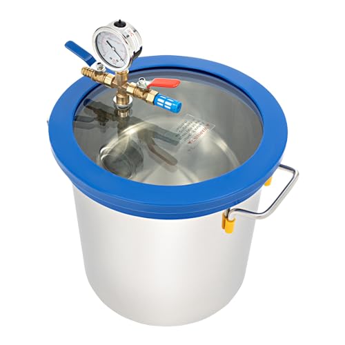 3 Gallon Vacuum Chamber w/Tempered Glass Lid, 201 Stainless Steel Vacuum Degassing Chamber for Stabilizing Wood, Degassing Silicones, Epoxies and Essential Oils