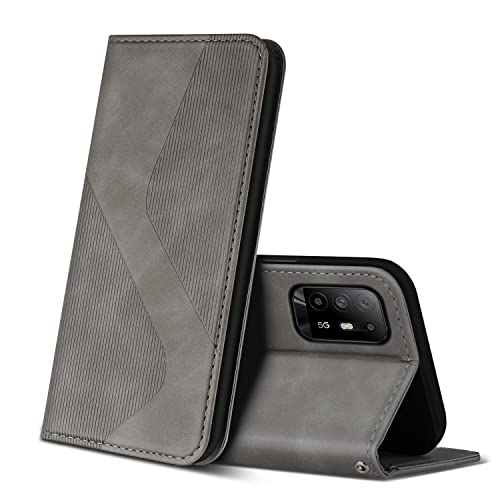 Cover Portafoglio Per Oppo A94 5G - Pelle Goffrata Con Motivo Grigio - Custodia Magnetica Con Slot Per Carte