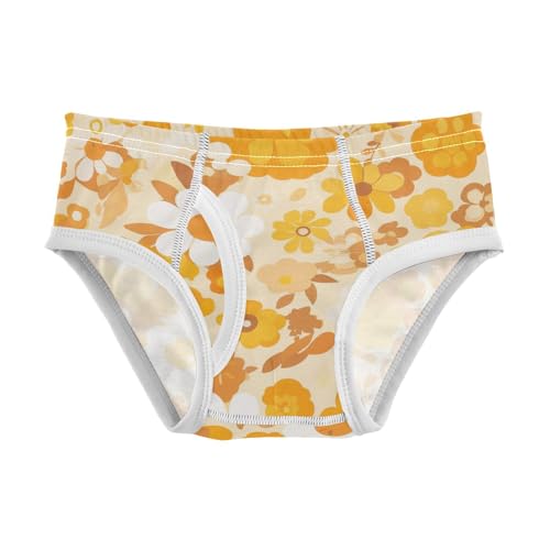 KLL Vintage Yellow Orange Floral Pattern Toddler Boys' Soft Underwear Breathable Children Undies