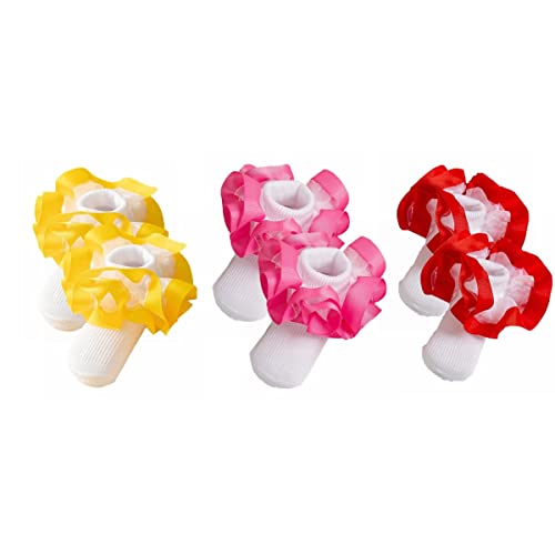 Baby Girls Big Lace Ruffle Cozy Dress Socks Fun Harlequin Polka Dot Ruffle Socks Holiday Christmas Socks 4 pairs