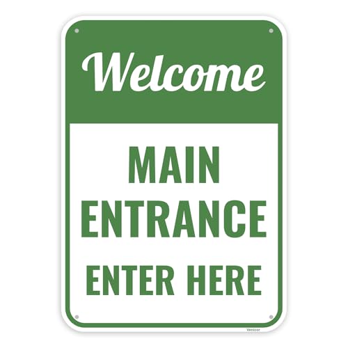 1PC Welcome Main Entrance Enter Here Sign 14 x 10 Inches - Aluminum - Customer Door Sign For Business
