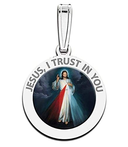 PicturesOnGold.com Divine Mercy Oval Religious Medal Color - 2/3 X 3/4 Inch Size of Nickel, Sterling Silver
