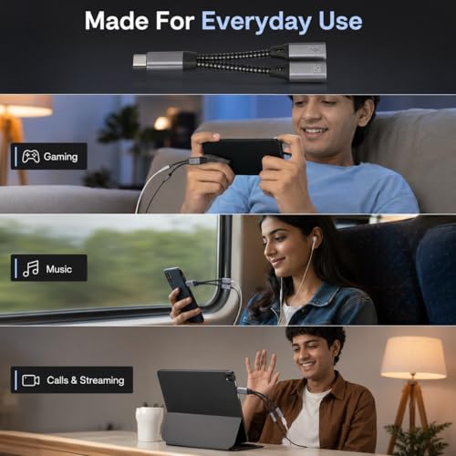 Image of 2-in-1 USB-C Splitter, Dual Type-C Female Port Adapter with Braided Cable and Aluminum Shell, Supports Simultaneous Charging and USB-C Earphone Use for Phone, Tablet, Laptop, Plug and Play
