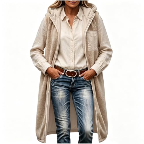 Women Sherpa Fleece Vest Hooded Zip Up Long Quilted Winter Puffer Gilet - image 6