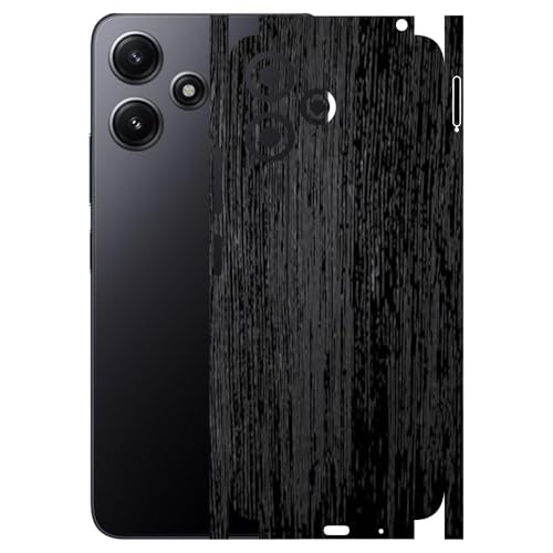 Image of AtOdds - Full Body Back Screen Guard Protector Film - Wooden Textured Lamination Wrap Skin Sticker Compatible with REDMI 12 (5G) | Scratchproof Matte Finish (Design - Rustic Black Wood)
